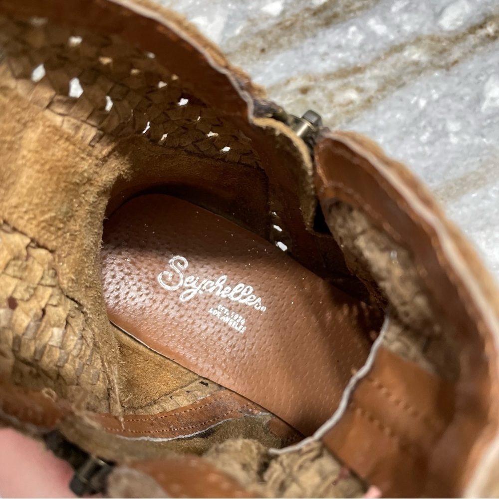 Seychelles, Flip a Coin Gold Suede Cowboy Bootie Distressed Leather - Picture 4 of 11